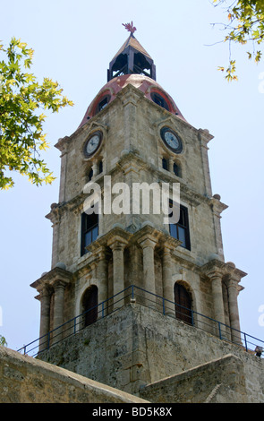 Roloi torre dell orologio a Rodi città vecchia di Rodi Grecia DODECANNESO Foto Stock