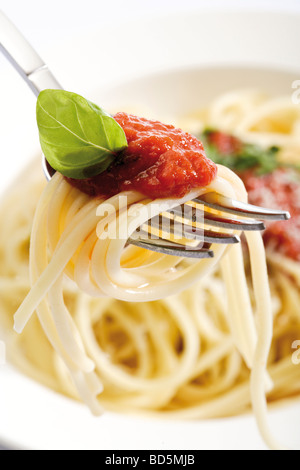 Spaghetti alla Bolognese su una forcella Foto Stock