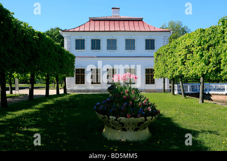 Il Palazzo di Marly in Giardini inferiori del xviii secolo Peterhof Palace a San Pietroburgo, Russia Foto Stock