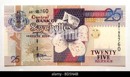 Seychelles 25 venti cinque Rupee Bank nota. Foto Stock