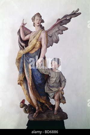 Belle arti, Günther, Ignaz, (1725 - 1775), scultura, 'Der Schutzengel', 'The Guardian angel', 1763, legno, altezza 177 cm, Bü Foto Stock