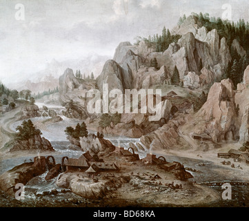 Belle arti, Willaerts Adam (1577 - 1664), pittura, mountainscape con smelter, Rheinisches Landesmuseum Bonn, Germania, Europa Foto Stock