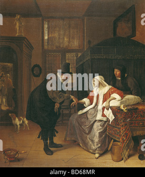 Belle arti, Steen Jan (1626 - 3.2.1679), pittura, 'l'Lovesick', Alte Pinakothek di Monaco di Baviera, fiamminga e olandese, barocco, medico, Foto Stock