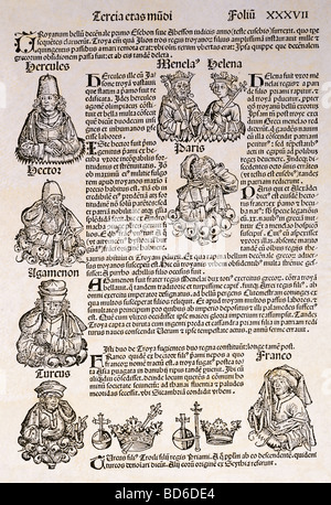 Schedel, Hartmann, 13.2.1440 - 28.11.1514, medico tedesco, umanista e storico, opere, "Cronaca di Norimberga", edizione in latino, stampato da Anton Koberger, Norimberga, 1493, pagina 37, xilografie da Michael Wohlgemut e Wilhelm Pleydenwurff, collezione privata, artista del diritto d'autore non deve essere cancellata Foto Stock