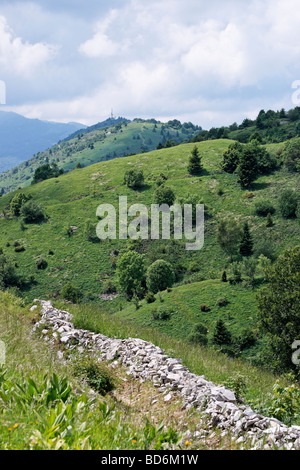 Italiano di terza linea di difesa trench sul na Gradu sul Kolovrat cresta sopra la valle di Soca, Primorska, Slovenia. Foto Stock