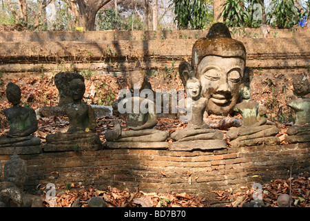 Busto di Buddha a terra di Wat Umong in Chiang Mai Thailandia Foto Stock