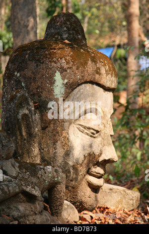 Testa di Buddha uno a terra di Wat Umong in Chiang Mai Thailandia Foto Stock