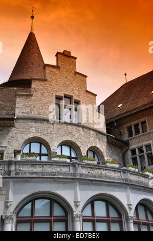 Museo nazionale svizzero Zurigo al tramonto Foto Stock