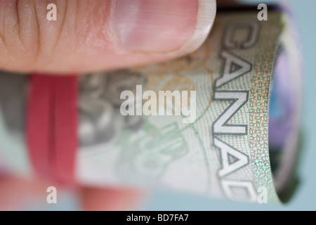 Dollaro Canadese dollar canadien loonie valuta del Canada una profondità di campo limitata a causa di messa a fuoco minima Foto Stock