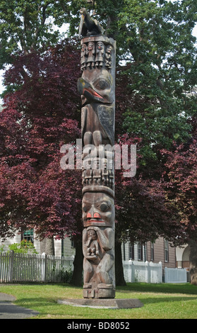 Thunderbird Park è uno del centro cittadino di Victoria piu extraordinaryfeatures, il parco presenta un impressionante display di totem. Foto Stock