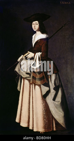 Belle arti, Zurbaran, Francisco de (1598 - 1664), pittura, 'Saint Marina di Aguas Santas', olio su tela, circa 1640 - 1650, , artista del diritto d'autore non deve essere cancellata Foto Stock