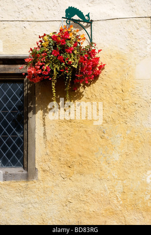 Tetbury Market Hall appeso cesto fiorito Foto Stock