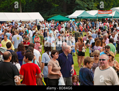 La folla che frequentano il West Dean Chili Fiesta. West Sussex, in Inghilterra, Regno Unito. Foto Stock