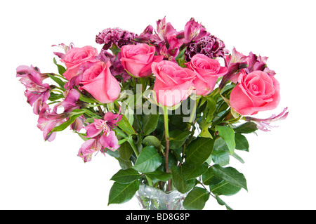 Un profumo di fiori freschi bouquet in sfumature di rosa su sfondo bianco. Foto Stock