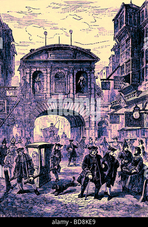 Temple Bar in Dr Johnson s tempo Illustrazione da vecchi e nuovi di Londra da Edward Walford Cassell c 1880 Foto Stock