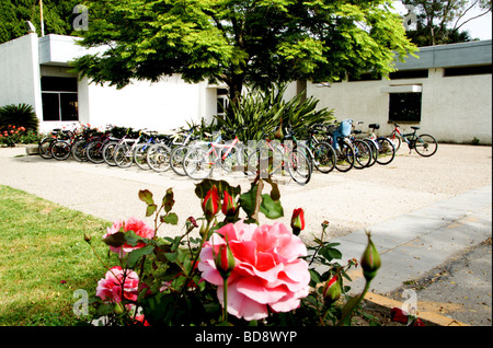 Giordania Israele Valley Kibbutz Ashdot Yaacov biciclette parco nei pressi del centro di sala da pranzo Foto Stock