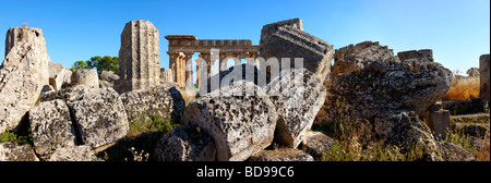 Colonna caduta tamburi di Greco Dorik rovine di templi di Selinunte in Sicilia Foto Stock