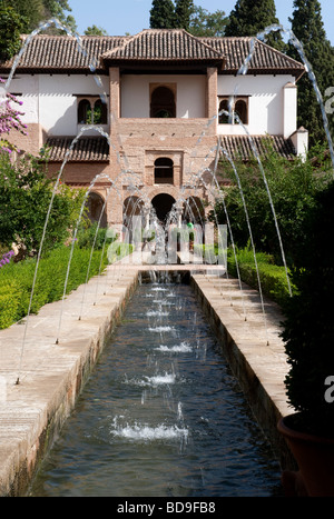 Corte del canale principale. Giardini Generalife. Palazzo dell'Alhambra di Granada, Spagna Foto Stock