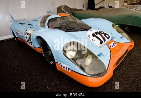 1970 Gulf Porsche 917K, 2° a Le Mans nel '71, nel paddock di Goodwood Festival of Speed, Sussex, Regno Unito. Foto Stock