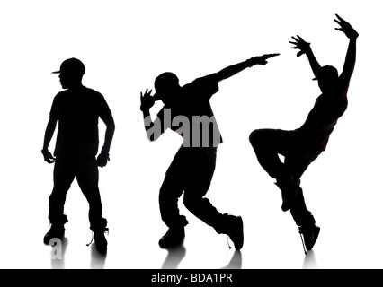 Silhouette di sequenza di hip hop dancer su uno sfondo bianco Foto Stock