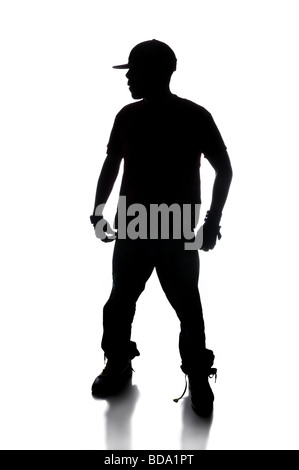 Silhouette di hip hop dancer su uno sfondo bianco Foto Stock