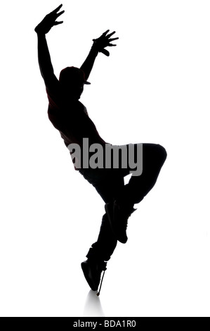 Silhouette di hip hop dancer su uno sfondo bianco Foto Stock