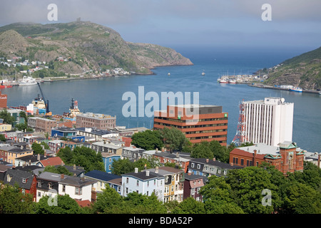 Vista della città di San Giovanni e il porto di Terranova, Canada. Foto Stock