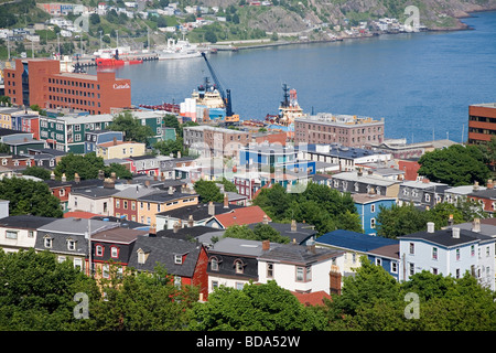 Vista della città di San Giovanni e il porto di Terranova, Canada. Foto Stock