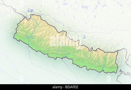 Il Nepal, Rilievo ombreggiato mappa. Foto Stock