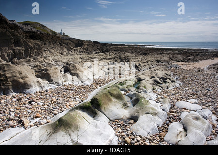 Il faro di Mumbles visto dal bracciale Bay sulla Penisola di Gower South Wales UK Foto Stock