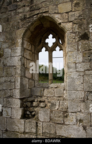 Nella finestra St Martin's chiesa a Wharram Percy, il borgo medievale nel North Yorkshire, Regno Unito Foto Stock