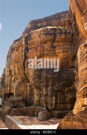 Resti di un fortilizio, Badami, Karnataka, India Foto Stock