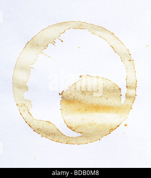 Macchia di caffè su carta bianca di ripresa macro Foto Stock