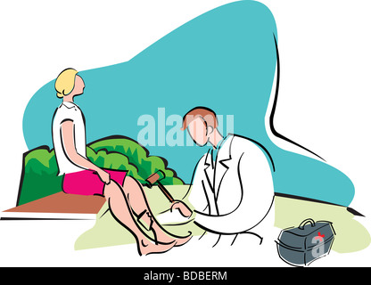 Orthopedician esame di un paziente Foto Stock