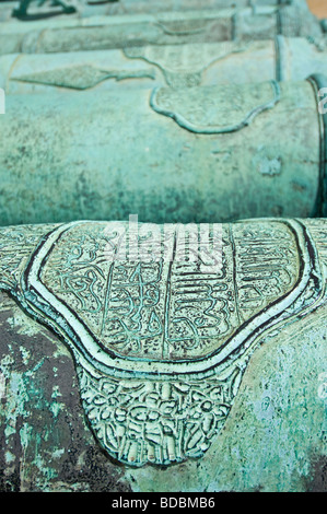 Storico di cannoni di bronzo in guardia al Musée de l'Armée (museo dell'esercito di Francia).Les Invalides, Parigi, Francia. Foto Stock