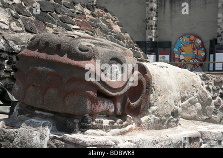 Il Templo Mayor azteca tample principale localted nel centro di Città del Messico. Rovine condividere lo spazio con la coloniale e la moderna edifici. Foto Stock