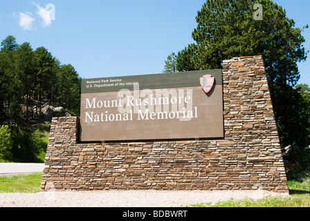 Estasi segno per il Monte Rushmore National Memorial in Black Hills del Dakota del Sud Foto Stock