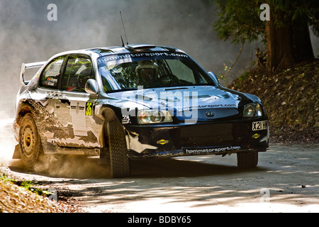 2003 Hyundai Accent WRC Evo 3.5 rally car sullo stadio di foresta a Goodwood Festival della velocità, Sussex, Regno Unito. Driver: Marcus Dodd. Foto Stock