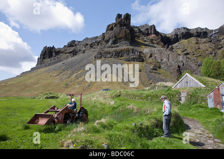 La fattoria Nupsstadur sulla costa sud dell'Islanda Foto Stock