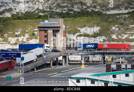 Lorries queuing in Dover ferry port, England, UK Foto Stock
