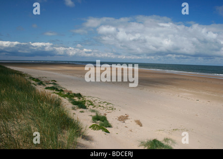 La spiaggia di palude Titchwell RSPB Riserva, il lavaggio, Norfolk, cercando lungo la sabbia al punto Thornham Foto Stock