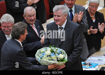 Seehofer, Horst, * 4.7.1949, politico tedesco (CSU), primo ministro bavarese, con Martin Zeil, Georg Schmid, Günther Beckstein, parlamento bavarese, Monaco di Baviera, Germania, 27.10.2008, Guenther, Gunther, Foto Stock