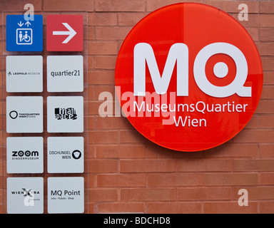 Segno per MQ, MuseumsQuartier, Vienna, Austria Foto Stock