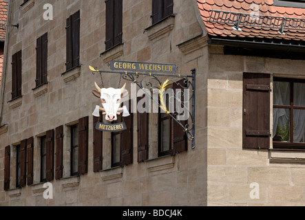 Segno al di sopra di una macelleria in Spalt, Franconia, Germania. Foto Stock