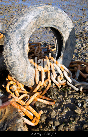 Lymington Marina Hampshire REGNO UNITO Limo fango catene pneumatici Foto Stock