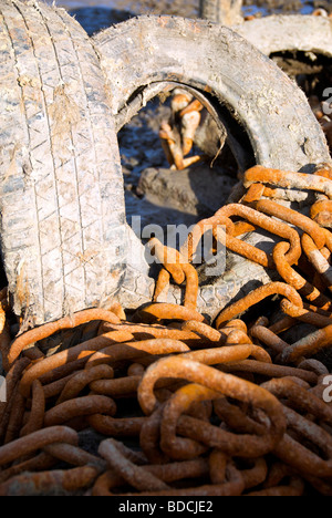 Lymington Marina Hampshire REGNO UNITO Limo fango catene pneumatici Foto Stock