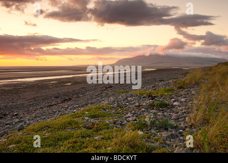 Nord Walney spiaggia al tramonto Foto Stock