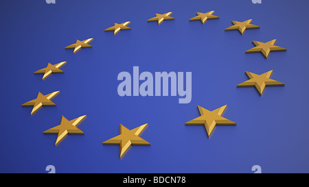Unione Europea - Simbolo di dodici stelle dorate su sfondo blu Foto Stock