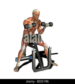 Muscolo uomo con barbell Foto Stock