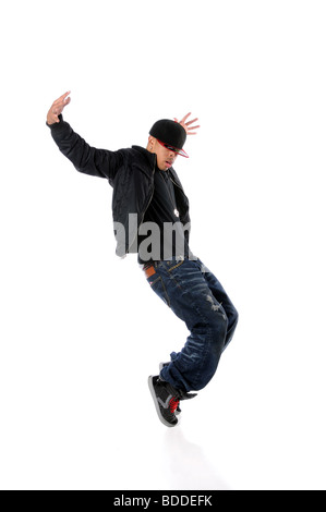 African American breakdancer eseguendo isolate su sfondo bianco Foto Stock